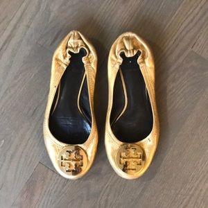 Tory Burch gold flats